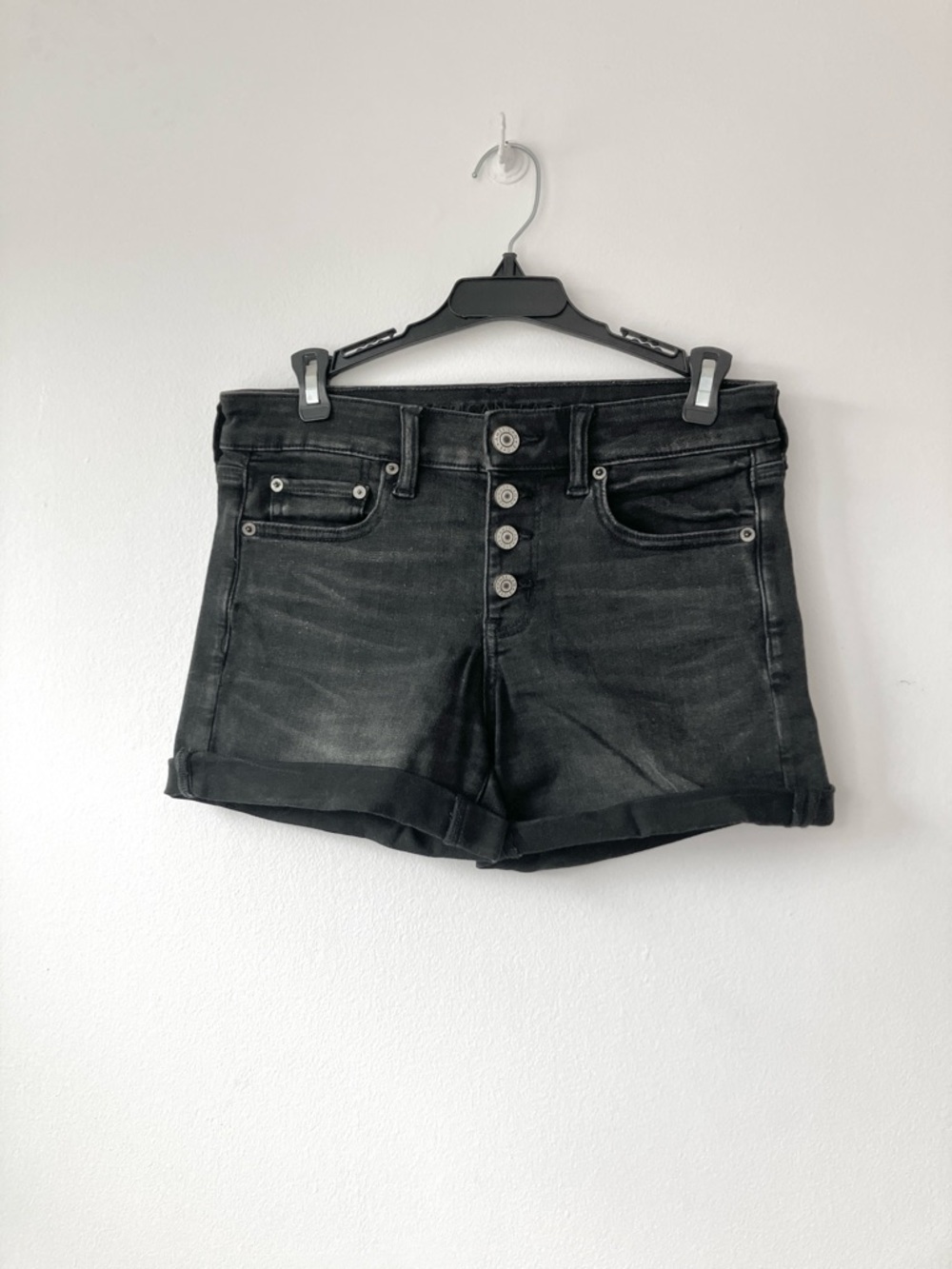 American Eagle Outfitters Black Button-Front Denim Shorts